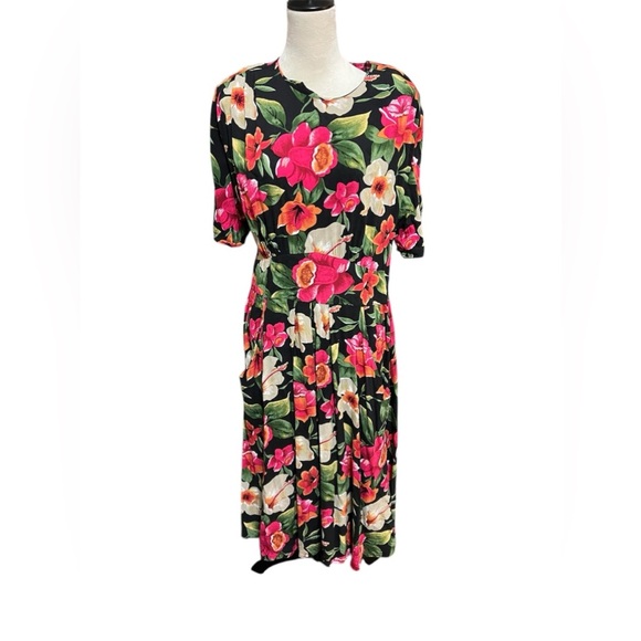 Caroline Wells Vintage 90s Floral Flowy Shirt Dress Size 16 - Picture 1 of 3